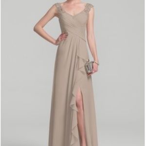 A-Line V-neck Floor-Length Chiffon Lace Dress
